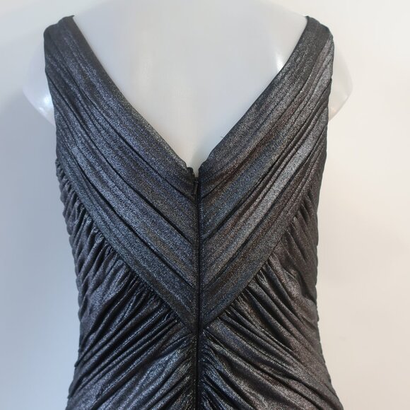 Women Tadashi Collection Gunmetal Shimmer Ruched V-Neck Sleeveless Gown Dress L - Picture 13 of 16